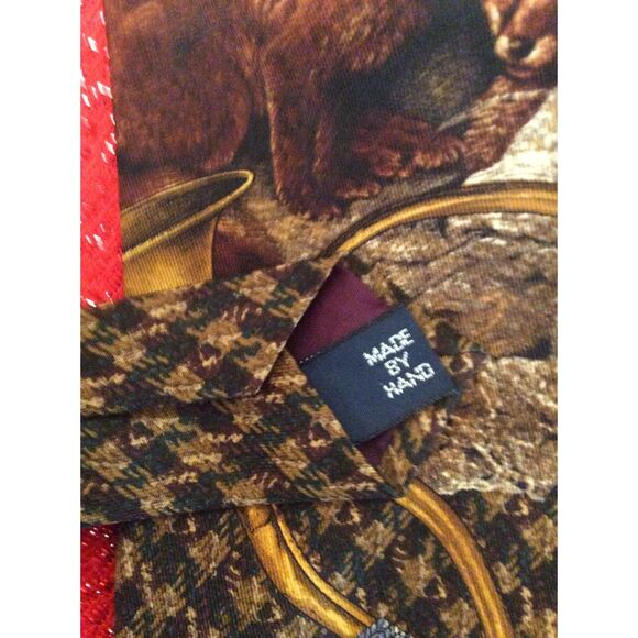 Vintage Polo Ralph Lauren Houndstooth Fox Hunting Silk Tie USA Handmade Rare - Picture 3 of 8